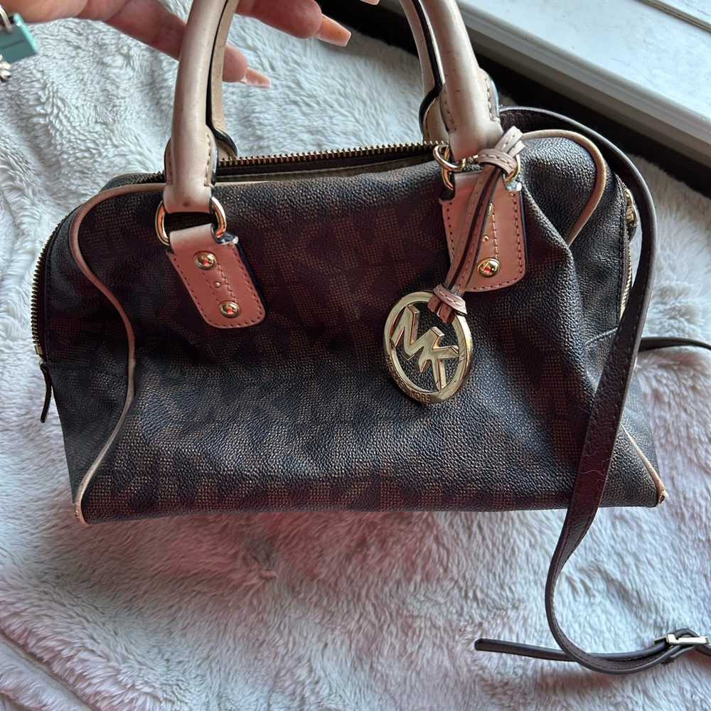 Michael Kors Brown Structured Satchel with Glossy Finish